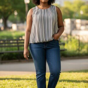 (E-128)Calvin Klein‎ Womens Sleeveless Blouse Top  L | Striped Pattern casual
